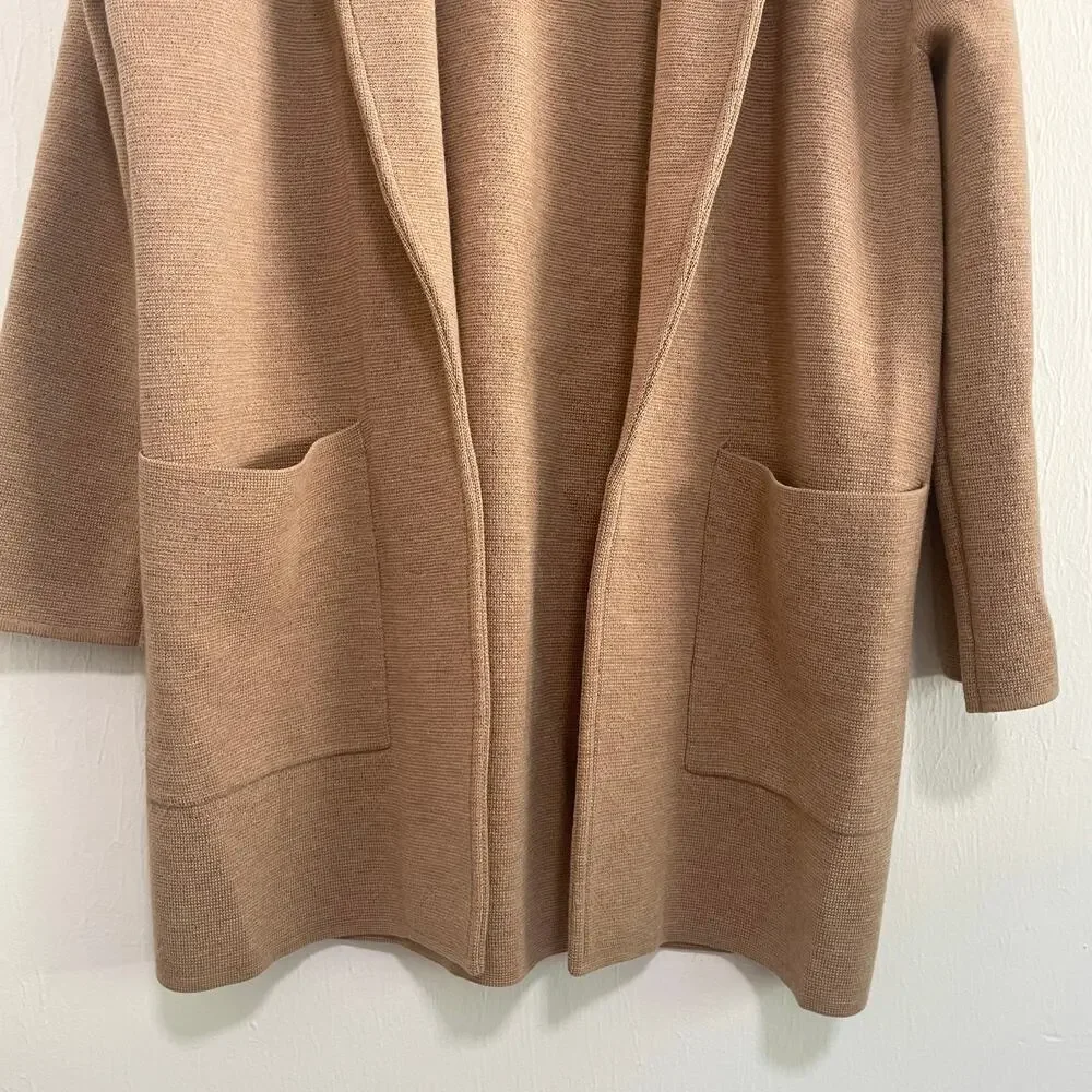 J. Crew Knit Sweater Blazer XS Tan Merino Wool Oversized Open Front Preppy Work